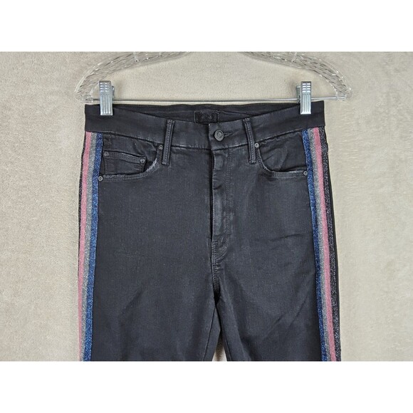Mother High Waisted Looker Ankle Fray Glitter Racer Jeans Size 28 - Picture 3 of 5